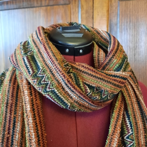 Filatess retro funky striped wool blend long scarf with fringe - Picture 2 of 9